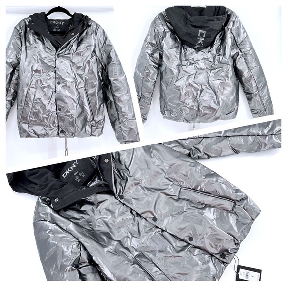 DKNY Men's Water Resistant Bomber Hooded Jacket Print Size S NWT - Picture 1 of 12